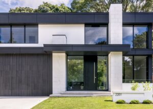 minimalist black wood front door modern