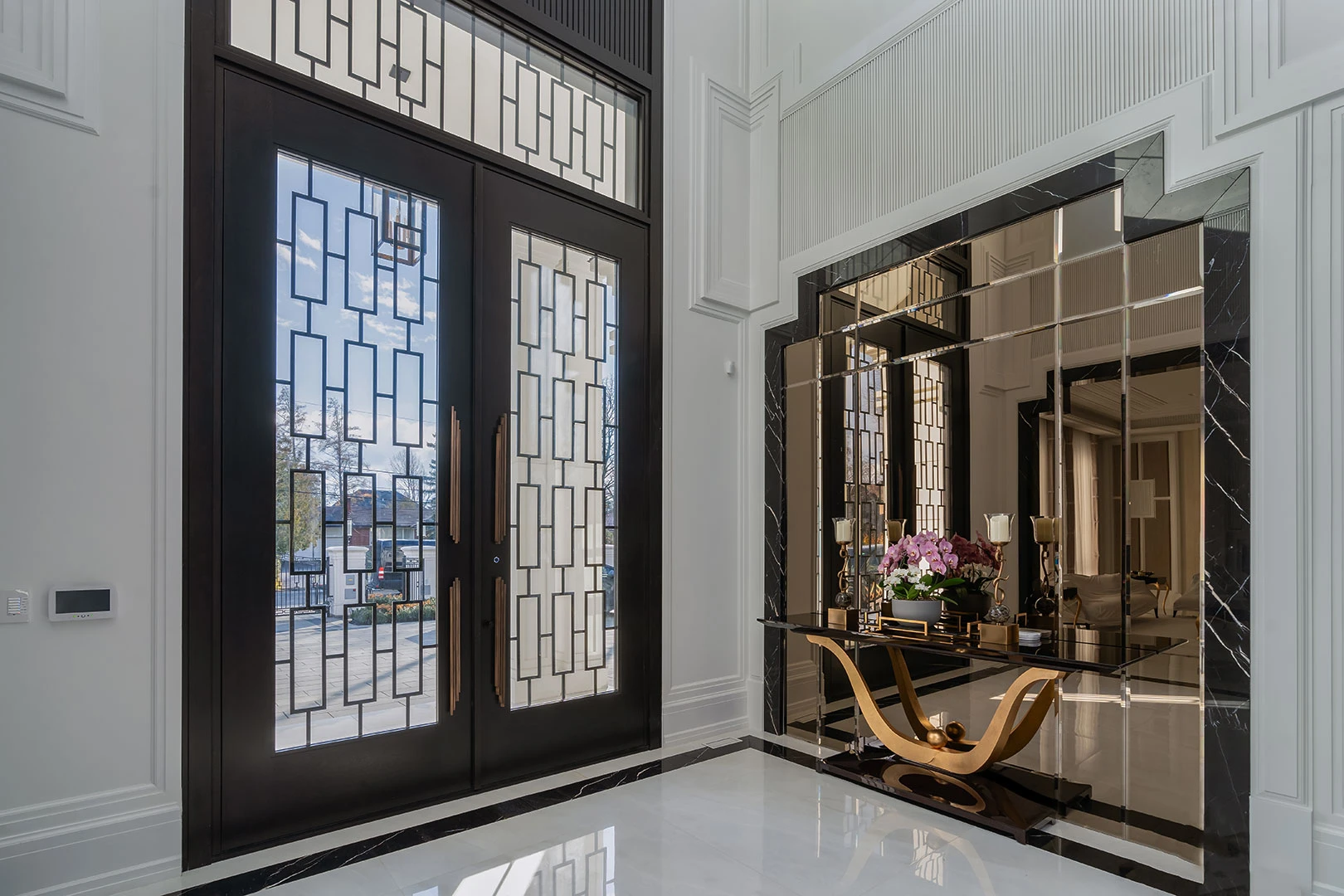 front door with glass panels
