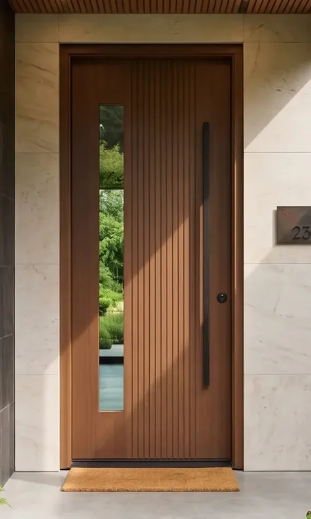 Arista A2403 Modern Single Exterior Door with Vertical Grooves & Privacy Glass