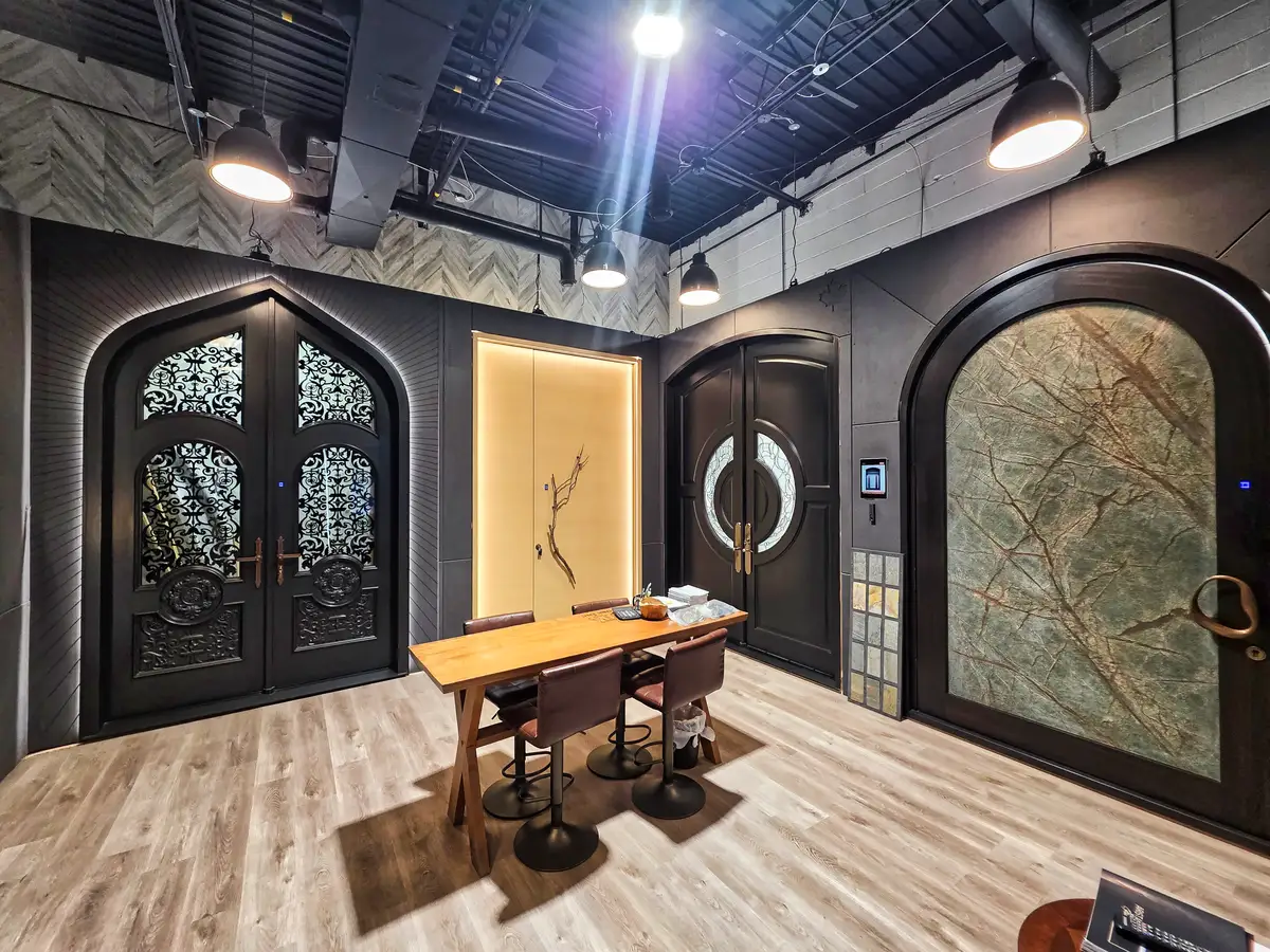 Arista Doors showroom, hand-forged iron entry doors on display